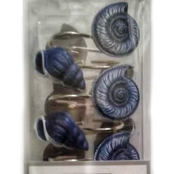 Coastal Ocean Seashell Shower Hooks Blue Set of 12 - Picture 3 of 7